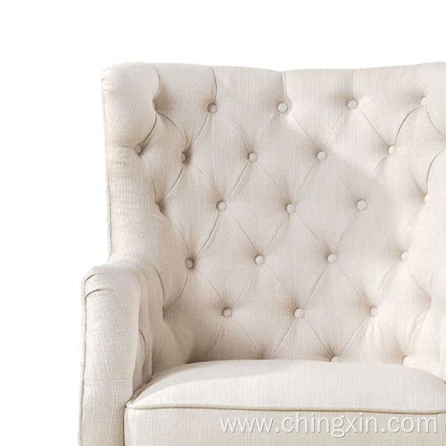 Cream Linen Tufted High Back Arm Chair